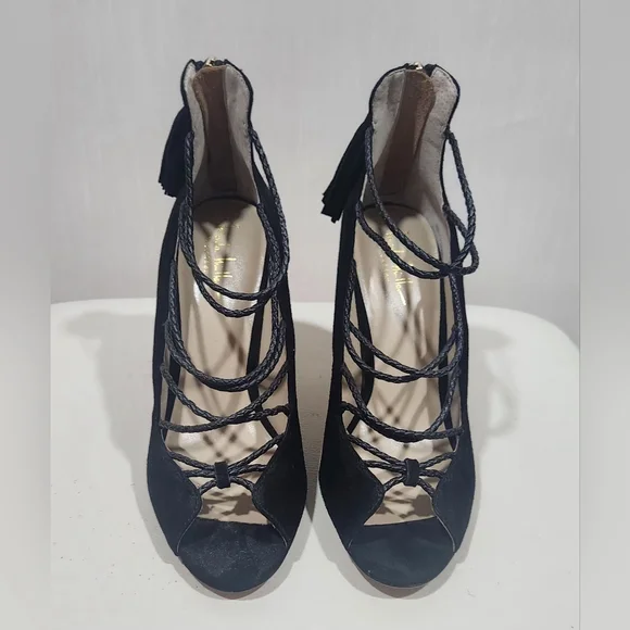 Nicole Miller Artelier Turin black leather suede Elegant Black Women's Heels - Picture 3 of 8